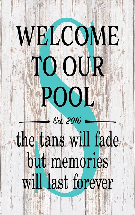 Housewarming Personalized Monogram Welcome To Our Pool Tan Fades Memories Last Forever Monogram Initial Outdoor Canvas Christmas Gift Pool House Decor, Pool Tanning, Memories Last Forever, Pool Diy, Living Pool, Pool Life, Mini Pool, Pool Signs, Outdoor Canvas