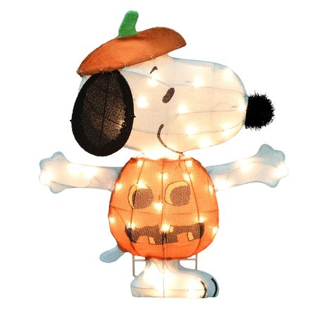 "Buy the 24\" LED Peanuts Snoopy in Jack-O-Lantern Yard Art at Michaels. com. The sturdy construction will keep this charming addition to your Halloween decorations ready season after season, while the narrow profile makes it easy to store when not in use. This cute and colorful Halloween Snoopy is pre-lit from inside by 35 LED lights. The officially licensed two-dimensional yard art features Snoopy in a pumpkin costume. The sturdy construction will keep this charming addition to your Halloween Halloween Snoopy, Peanuts Halloween, Charlie Brown Halloween, Snoopy Halloween, Halloween Yard Decorations, Halloween Store, Decoration Garden, Thanksgiving Party, Halloween Hats