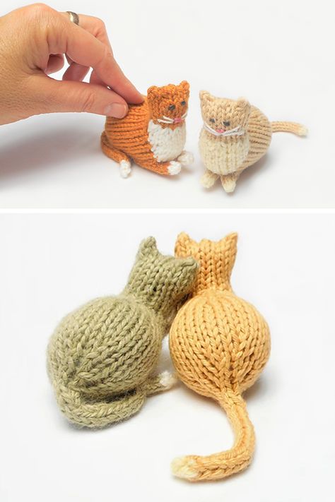 Tiny Parlor Cat - Free Pattern Cat Sweater Knitting Pattern Easy Free, Small Knitted Animals, Yarn Cozy Pattern, Free Knit Animal Patterns, Free Cat Knitting Patterns, Small Knitted Toys Free Pattern, Small Knitting Projects Free Patterns, Cat Knitting Pattern Free, Quick Knitting Projects Free