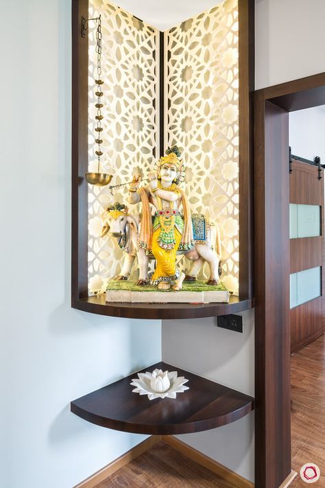 Mandir Design Inspiration: Wall-mounted Ideas for your Home Pooja Unit, Mandir Design, Temple Design For Home, Indian Home Design, Pooja Room Door Design, Pooja Room Design, Room Door Design, Home Tattoo, Pooja Room