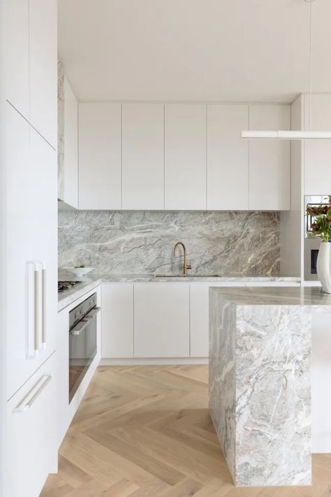 This Mornington Peninsula Home is Now a Modern Coastal Retreat | Home Beautiful Engineered Timber Flooring, Minimal Kitchen, Copper Handles, Integrated Appliances, Metal Cabinet, Furniture Handles, Modern Coastal, Metal Furniture, Cabinet Handles