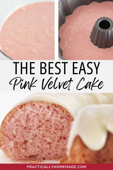 This is The Best Easy Pink Velvet Cake! If you’ve never had pink velvet cake, let me start by telling you that it’s amazing. This particular pink velvet recipe is made with just a few simple ingredients and comes together with ease. You’ll love the results and you’ll especially love the cream cheese glaze, so try this cake today! Easy Pink Cupcakes, Pink Velvet Cupcakes Box Cake Mixes, Pink Bundt Cake, Pink Recipes Dinners, Pink Velvet Cake Recipe, Vintage Cake Recipes, Vanilla Cake Mix Recipes, Cream Cheese Cake Recipes, Pink Velvet Cake