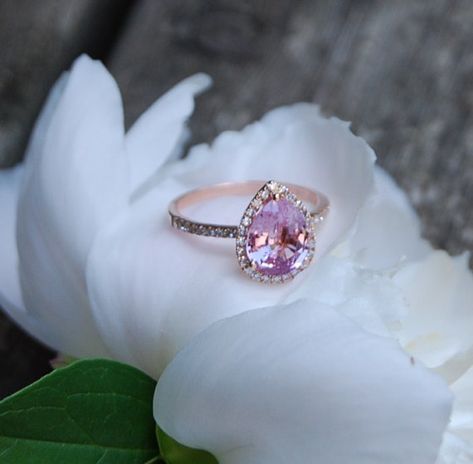 1.9ct Peach pink champagne tear drop sapphire and rose gold diamond engagement ring. $2,150.00, via Etsy. Peach Engagement Ring, Sapphire Engagement Ring Pear, Sapphire Ring Engagement, Wedding Rings Teardrop, Peach Sapphire Rings, Pink Sapphire Engagement Ring, Peach Sapphire Engagement Ring, Pink Sapphire Engagement, Pink Sapphire Ring Engagement