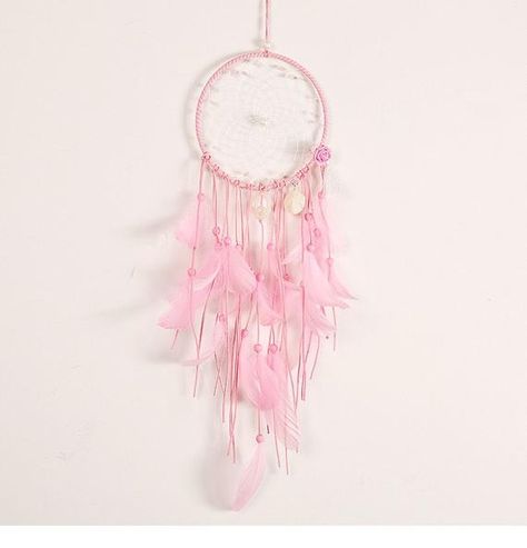 Bohemian Dreamcatcher, Boho chic, Peachy Pink Flowers,Feather, Ribbon, Beads, Nursery Boho Decor, Fe Very Small Bedroom Ideas, Pink Dream Catcher, Very Small Bedroom, Hanging Bedroom, Wrapped Lights, Light Girls, Handmade Dreamcatcher, Nordic Decor, Dream Catcher Boho