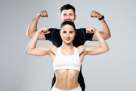 Beautiful athletic couple show biceps on... | Premium Photo #Freepik #photo #fitness-couple #gym-couple #gym-trainer #fitness-trainer Athletic Couples, Perfect Physique, Bodybuilders Men, Athletic Body, Young Athletes, Kettlebell Workout, California Photography, Love Handles, Muscular Men