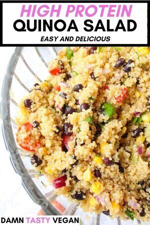 High Protein Quinoa Salad, High Protein Sides Dishes, High Protein Quinoa Recipes, High Protein Side Dishes, Protein Sides, Meatless Lunches, Salad High Protein, Meatless Protein, Quinoa Black Bean Salad