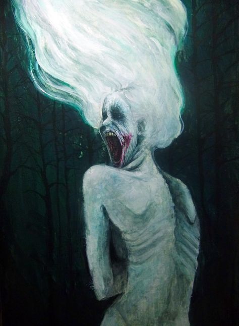 The Banshee #traditional #painting #acrylic #darkness #scream #irish #mithology #illustration Banshee Art Mythology, Irish Monsters, Banshee Painting, Banshee Illustration, Banshee Monster, Demon Screaming, Banshee Drawing, Irish Banshee, Screaming Painting