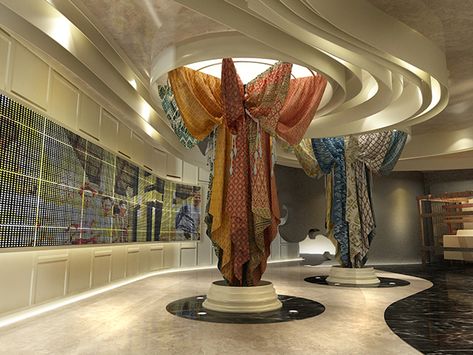 Textile Exhibition Display, Architecture Blueprints, مركز ثقافي, Museum Interior, Museum Exhibition Design, Concept Models Architecture, Textile Museum, Interior Design Presentation, Dresses Design