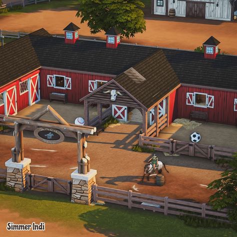 The Sims 4 Ranch House, Sims 4 Horse Stable, Sims 4 Stable, Sims 4 Horse Ranch Build, Sims Horses, Sims 4 Horse Ranch, Horse Farm Layout, Equestrian Training, Ts4 Builds