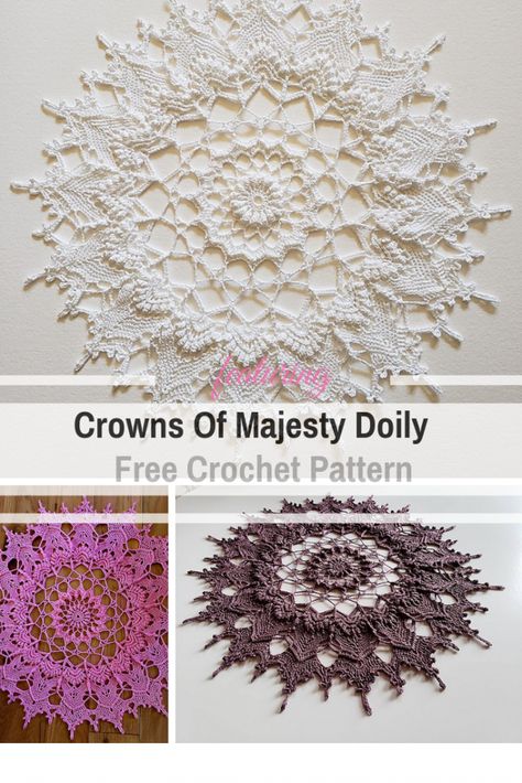 Free Crochet Doily Pattern With A Royal Design 3d Crochet Doily Patterns Free, Crochet Doily Pattern, Design Knit, Free Crochet Doily Patterns, Doily Pattern, Crochet Dollies, Crochet Mandala Pattern, Crochet Motif Patterns, Crochet Lace Pattern