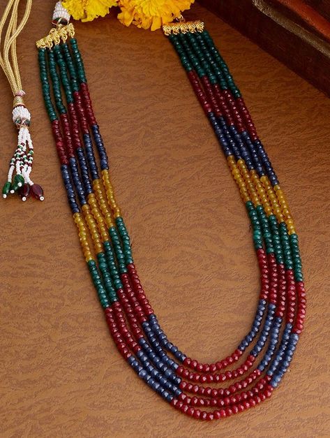 Buy Multicolour Multicolored Beaded Layered Necklace Onyx Fashion Jewelry Necklaces/Pendants Glitter In The Air Scintillating gold tone kundan necklaces earrings maangtikas anklets & more embellished with pearls beads and colored stones Online at Jaypore.com Pakistani Bridal Jewelry, Multi Layer Necklace, Kundan Earrings, Onyx Necklace, Colored Stones, Kundan Necklaces, Onyx Bead, Handcrafted Necklace, Unisex Jewelry