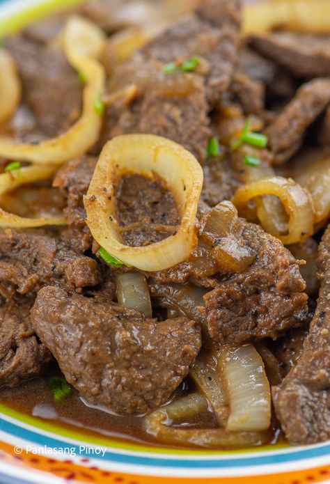 Bistek Tagalog Beef Steak Recipe Bistec Filipino, Beefsteak Filipino Style Recipe, Ilocano Recipes Filipino Food, Beef Steak Filipino, Filipino Bistek Recipe, Bicol Express Recipe, Beef Steak Recipe, Filipino Beef Stew, Bistek Recipe