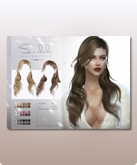 Sims 4 Hairstyle CC: Medium Length Wavy Hair  Sandrine  By S-Club Medium Length Wavy Hair, Model Nails, Club Hairstyles, Protective Hairstyle, Hair Food, Best Sims, Family Fashion, Blush Makeup, Facial Hair