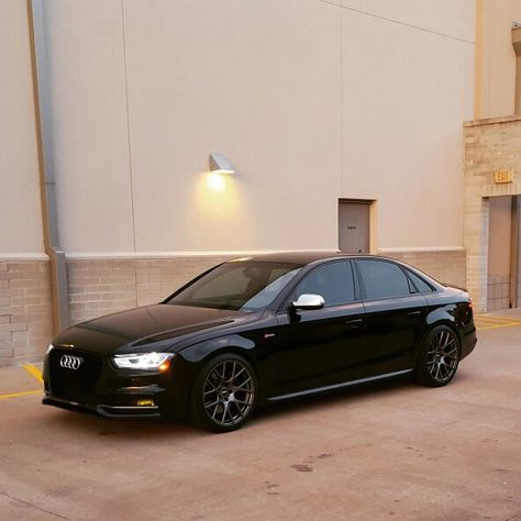 13 b8.5 Audi S4 lowered with H&R OE Sport Springs over VMR V810 flow formed 19x9.5 wrapped in Michelin Pilot Super Sports. Window trim wrapped it satin black Vinyl by Custom Motor Concepts in Lowell Arkansas. RS4 style grille from ECS tuning. Headlight and foglight tint from Lamin-X. Audi A4 B8 Modified, Audi A4 B8 Black, Black Ford Raptor, Audi S4 B8, Audi B8, Vmr Wheels, Roadster Car, Audi A4 B8, Audi A4 Quattro