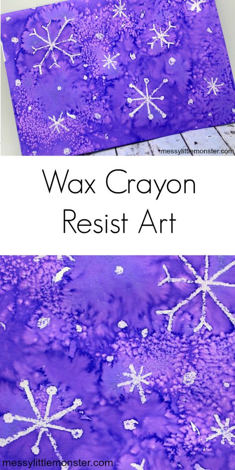 Wax resist painting. Snowflake art using a crayon resist art technique. Snowflake Resist Art, Wax Crayon Painting Ideas, Wax Resist Painting, Wax Crayon Painting, Snowflake Painting For Kids, Snowflake Art For Kids, Snowflake Art Projects For Kids, Wax Resist Art, Crayon Resist Art