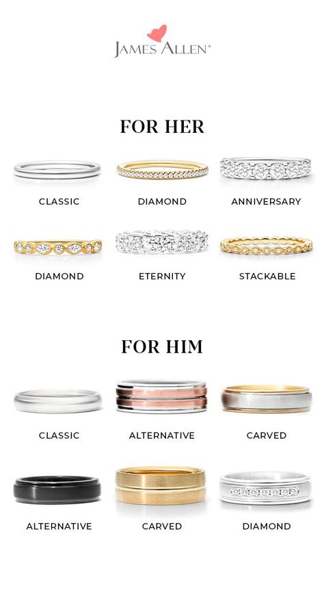 Type Of Wedding Rings, Affordable Wedding Rings Engagement, Classic Wedding Bands Women, Types Of Engagement Rings Style Chart, Types Of Wedding Bands, Women Wedding Bands, Engagement Band, Wedding Ring Couple, Simple Wedding Bands For Women