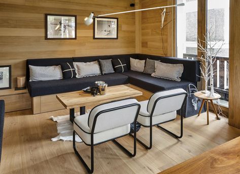 Modern Ski Resort Apartment - Megève, France Ski Apartment Interiors, Modern Rustic Decor Living Room, Mountain Alps, Ski Apartment, France House, Loft Style Apartment, Modern Chalet, Narrow Living Room, French Apartment