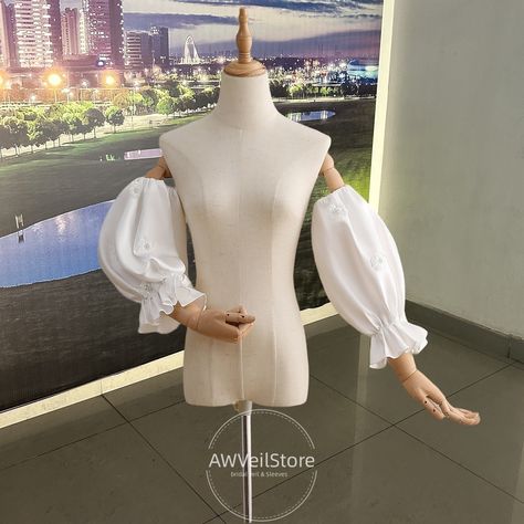 Blouse With Detachable Sleeves, Detachable Sleeves Top, How To Make Detachable Sleeves For Wedding Dress, Detachable Arm Sleeve, Detachable Tulle Sleeves, Wedding Veil, Veil, Bridal Gowns, Prom