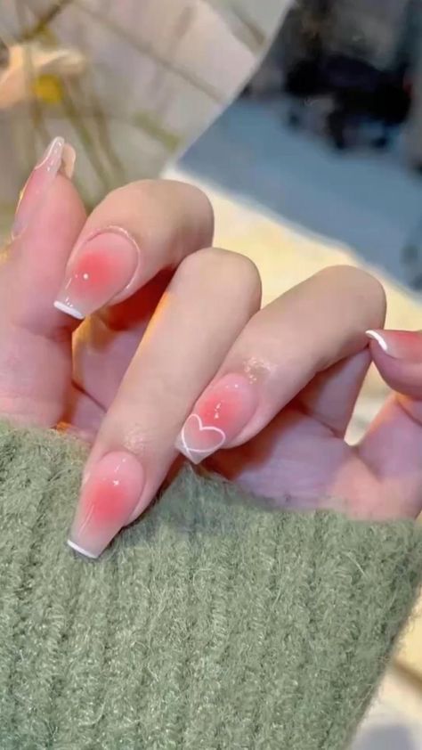 Korean Nails, Blush Nails, Pretty Gel Nails, Really Cute Nails, Soft Nails, Jelly Nails, Kawaii Nails, Heart Nails, Nail Arts