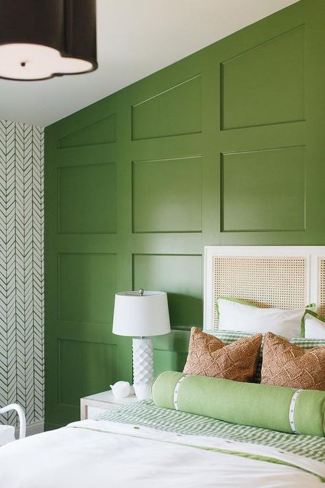 Green Board and Batten Wall in Boys ... Green Bedroom Colors, Green Paint Colors, Green Walls, Green Bedding, Design Del Prodotto, Green Interiors, Board And Batten, Green Rooms, Bedroom Green