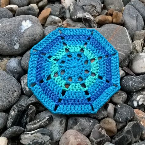 crocheted-octagon-coaster Octagon Crochet Pattern, Octagon Crochet, Coastal Crochet, Hexagon Crochet Pattern, Knit Coaster, Octagon Pattern, Motifs Granny Square, Easy Crochet Stitches, Crochet Hexagon