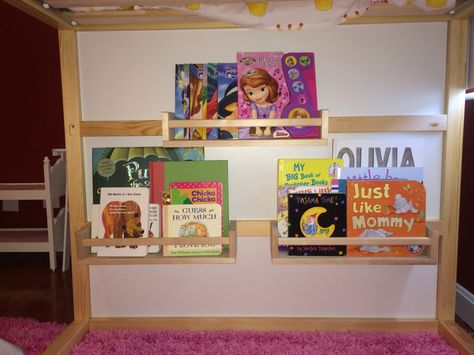 $4.00 spice wracks as book shelves on ikea Kura Bed Cama Ikea Kura, Kura Hack, Baby Room Boy, Cama Ikea, Ikea Kids Room, Ikea Kura Bed, Baby Nursery Diy, Kura Bed, Ikea Kura