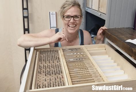 Drawer Storage Organizer Bit Storage, Sawdust Girl, Jet Woodworking Tools, Woodworking Jigsaw, Cart Ideas, Woodworking Saws, Tool Cart, Diy Drawers, Diy Garage Storage