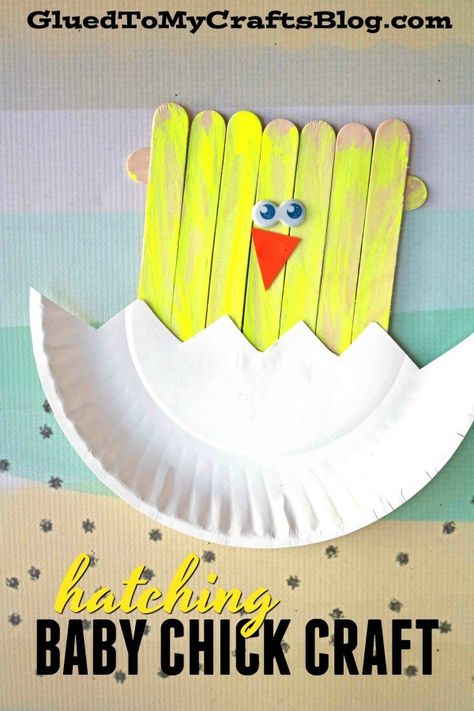 Popsicle Stick Hatching Baby Chick - Kid Craft - Spring & Easter DIY Chick Craft, Craft Spring, Easter Crafts Preschool, Baby Animal Art, Easter Preschool, Sunday School Kids, Easy Easter Crafts, Spring Kids, Spring Crafts For Kids