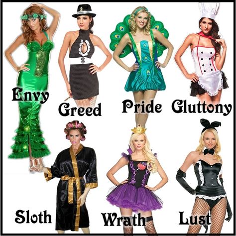 Get a group of seven girls and go as The Seven Deadly Sins for halloween Mr Rogers Halloween Costume, Two Person Halloween Costumes, 7 Virtues, Fancy Dress Ideas, Halloween Group, Party Zone, 7 Sins, Masked Ball, Halloween Costumes Friends