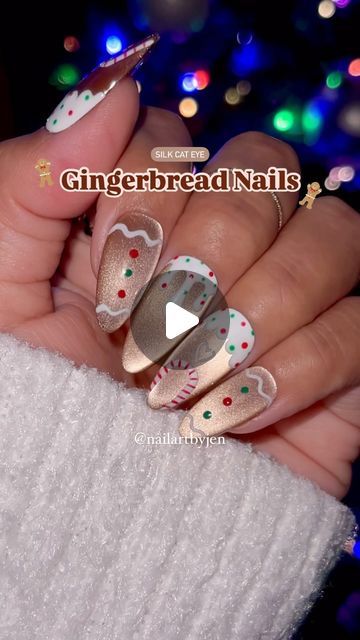 Jeanette Flores on Instagram: "Silk Cat Eye Gingerbread nails!
✨🍪🎄🤎💚❤️🥵✨
Save & share this cute and easy velvet holiday nail look, Follow for more tutorials 🫶🏼

Using @daily_charme (code: JEN10)
•C96 Enchantail
•Strong Cat Eye Magnetic Cylinder
•710 Classic Green
•403 True Love
•002 Perfect White
•Art Liner Brush
•Diamond Shine Top Coat
•Heart shaped nail tip stand

#velvetnails #cateyenails #magneticnails #holidaynails #christmasnails #glassnails #easynailart #nailvideos #nailarttutorial #tutorial #nails #nailinspo #uñas #uñasnavideñas #gingerbreadnails #brownnails #pressonnails" Cateyes Nails Design Christmas, Retro Holiday Nails, Cats Eye Christmas Nails Design Ideas, Green Cat Eye Nails Christmas, Valentine’s Nail Designs, Christmas Nails Cateye, Christmas Cats Eye Nails, Christmas Cat Eye Nails Design, Cat Christmas Nails