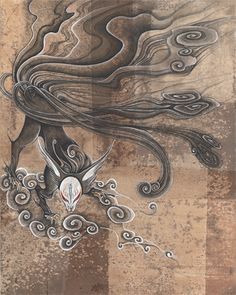 Japanese Kitsune Art, Japanese Fox Art, Fox With Nine Tails, Kitsune Art, Japanese Kitsune, Japanese Myth, Nine Tails, Japanese Fox, Kitsune Fox