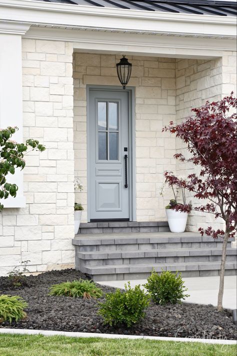 2020 Home Decor and Paint Color Trends Boothbay Gray Benjamin Moore Front Door, Booth Bay Gray Benjamin Moore, Benjamin Moore Boothbay Gray, Utah Parade Of Homes, Boothbay Gray, Paint Color Trends, Limestone House, Trending Paint Colors, Cottage Gardens