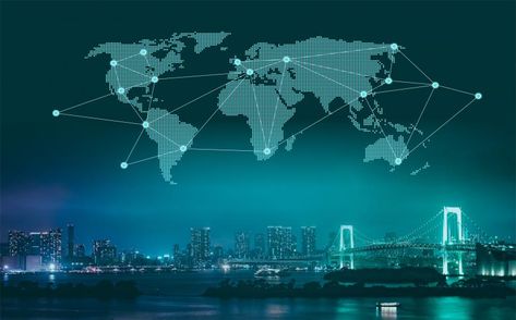 Trade and Commerce - World Map Over City at Night. - Commercial License - No Attribution Required Global Logo Design, Forex Logo, Continental Drift Theory, Formal Background, Linkedin Cover Photo, Commerce International, Linkedin Background, Global World, Civil Service Exam