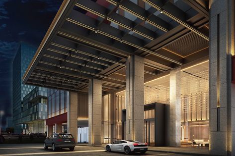 Hotel Canopy Entrance Design, Hotel Drop Off Entrance Design, Hotel Facade Design Architecture, Hotel Entrance Design, Hotel Facade Design, Exterior Columns, Hotel Canopy, Hotel Facade, Cladding Design