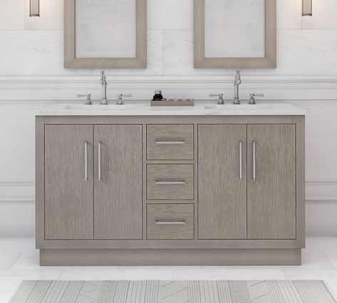 Double Sink Vanity 51" - 60" Bath Vanities | Pottery Barn Custom Bathroom Vanities, 72 Vanity, Bathroom Remodel Inspiration, Guest Bathroom Remodel, Vanity Cabinets, Custom Bathroom Vanity, Sink Lights, Remodel Inspiration, Custom Bathroom