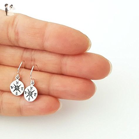 Dainty Compass Charm Sterling Silver Earring - Wedding earings (*Amazon Partner-Link) Earring Wedding, Bee Charms, Silver Moon, Silver Earring, Pendant Earrings, Gift Packaging, Earrings Handmade, Compass, Post Earrings