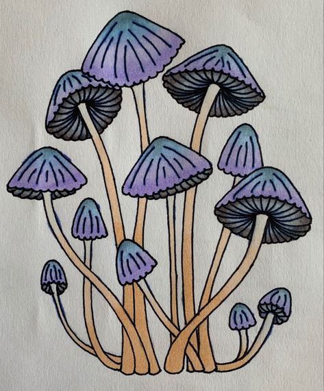 Mushroom drawing in pen and marker Mushroom Sketch Simple, Mushroom Pen Drawing, Posca Pens Art Mushroom, Shaggy Inkcap Mushroom Drawing, Inkcap Mushroom Drawing, Alcohol Markers Mushroom, Mushroom Drawing, Sketches Simple, Brush Pen