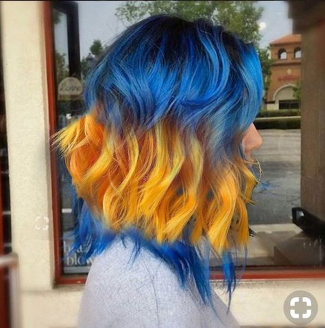 Part two of having to edit my own hair colors Blue And Yellow Hair Color, Blue And Ginger Hair, Orange Blue Hair, Yellow And Blue Hair, Blue Orange Hair, Orange And Blue Hair, Blue And Orange Hair, Blue Yellow Hair, Orange Yellow Hair