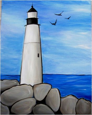 Wine And Canvas, Lighthouse Painting, Easy Canvas Painting, Seni Cat Air, 수채화 그림, Simple Acrylic Paintings, Night Painting, Art Drawings For Kids, Painting Class