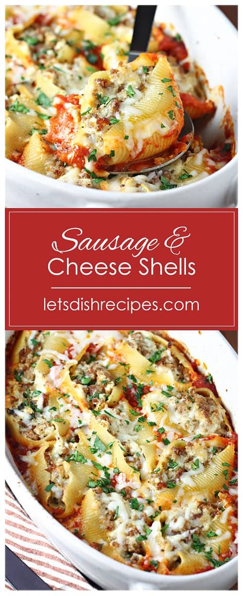 Beefy Sausage Stuffed Shells Recipe Using Ground Italian Sausage, Sweet Italian Sausage And Ground Beef Recipes, Sausage Stuffed Shells Recipe, Christmas Stuffed Shells, Sausage And Cheese Stuffed Shells, Jumbo Pasta Shell Recipes Ground Beef, Stuffed Shells With Ground Beef And Ricotta, Ground Beef And Ground Sausage Recipes, Christmas Eve Italian Dinner Ideas