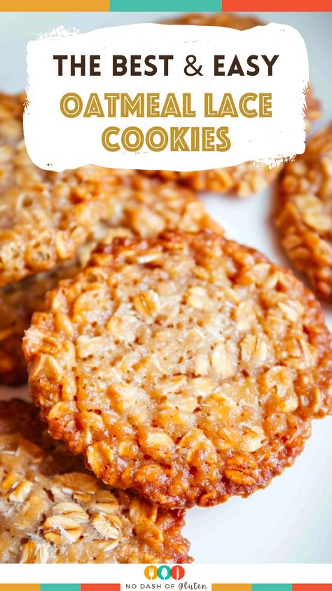 Whip up a batch of Oatmeal Lace Cookies for a crispy, chewy treat! This easy recipe blends butter, brown sugar, and oats into elegant, lacey delights. Perfect for gatherings or a cozy night in, they're a hit with everyone. Don't miss out on these deliciously delicate cookies that promise to become your new favorite. Pin this recipe now and enjoy the perfect blend of flavor and texture! Lace Cookies Recipe, Oatmeal Lace Cookies, Lace Cookies, Easy Oatmeal, Simple Cookies, Gluten Free Oatmeal, Holiday Cookie Recipes, Gf Desserts, Gluten Free Sweets