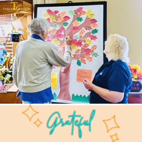 #Gratitude tree craft with our memory care residents. #thanksgiving 😊❤️ Halloween Crafts For Memory Care, Halloween Activities For Elderly, Memory Care Crafts, Crafts For Seniors Assisted Living, Older Adults Activities, Elderly Activities Crafts, Care Home Activities, Memory Care Unit, Diy Water Table