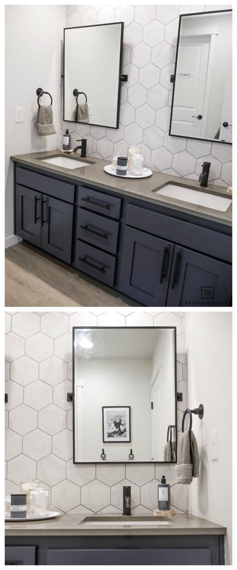 Double Sink Bathroom Vanity Makeover - Taryn Whiteaker Designs Bathroom Cabinet Makeover, Bathroom Cabinets Diy, Vanity Makeover, Bathroom Vanity Makeover, Diy Bathroom Vanity, Builder Grade, Double Sink Vanity, Double Sink Bathroom, Double Sink Bathroom Vanity