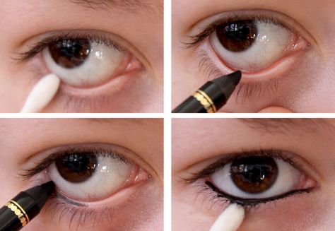 Right Way to Line the Lower Lash Line:  It is very common to line the upper lash line, it is a must do for most of makeup looks, while the lower lash line gets sort of forgotten. It is also true you have to have big eyes so a dark lower lash line would look good on you together with a cat eye or something similar. When you line your lower lash line you can make many beauty mistakes.  What you will need: - soft eye pencil (waterproof is best); - ear-picks (q-tips). Small Lashes, How To Do Eyeliner, Beauty Mistakes, Big Lashes, Eyeliner For Beginners, Perfect Eyeliner, Eyeliner Styles, Eye Liner Tricks, How To Apply Eyeliner