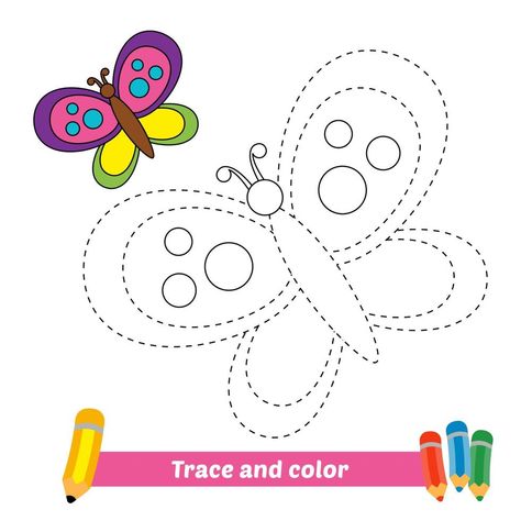 Trace and color for kids, butterfly vector Butterfly Tracing, Trace And Color, Butterfly Vector, Tracing Lines, Hungry Caterpillar, Free Vectors, Art Class, Coloring Sheets, Coloring For Kids