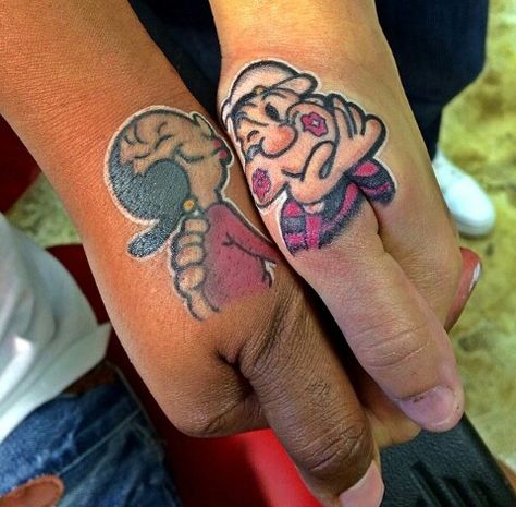 Couple tattoo Olive Oil n Popeye Popeye And Olive Oil Tattoo, Olive Oil Tattoo, Popeye And Olive Oil, Oil Tattoo, Tatts Ideas, Popeye And Olive, C Tattoo, Couple Tattoo, Couple Tattoos