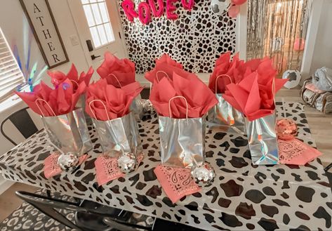 Goodie bags Cowgirl Goodie Bag Ideas, Disco Cowgirl Goodie Bags, Disco Goodie Bags, Pink Birthday Goodie Bags, Disco Cowgirl Party Favors, Cowgirl Party Favors, Disco Rodeo, Disco Cowgirl Bachelorette, 2023 Birthday