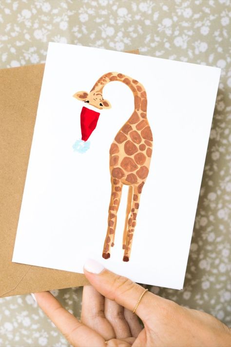 Goofy Giraffe, Giraffe Christmas, Sabina Fenn, Winter Artwork, Artwork Gifts, Brown Envelope, Cute Giraffe, Greeting Card Set, Brown Envelopes