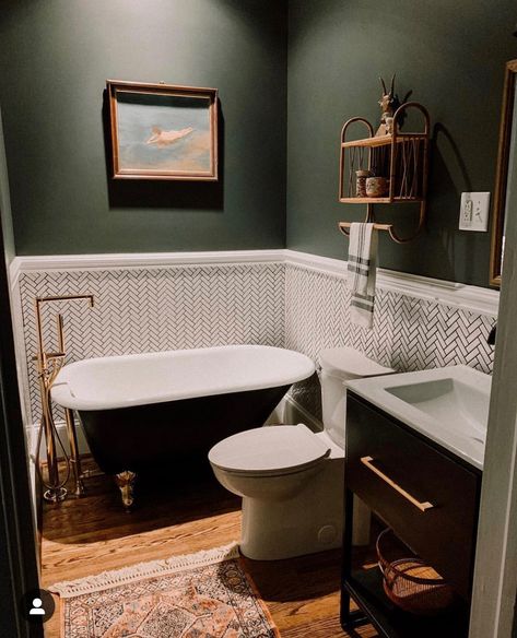 Sherwin William ripe olive and shade grown combo Dark Small Bathroom Ideas, Moody Green Bathroom, Small Moody Bathroom, Dark Green Bathroom, Dark Green Bathrooms, Nashville House, Crib Ideas, Dark Bathroom Ideas, Bathroom Condo