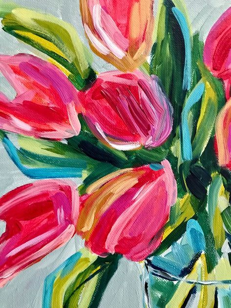 Flower Painting Tutorial: How to Paint Tulips on Canvas with Acrylic Paint  Learn the easy way to paint flowers step by step.  This tutorial is easy to follow even for beginner artists!  #howto #paintingtutorial Paint Tulips, Canvas With Acrylic Paint, Easy Flower Painting, Arte Indie, Tulip Painting, Paint Flowers, Acrylic Painting Flowers, Acrylic Paint On Canvas, Abstract Floral Paintings